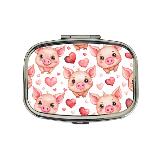 Cute Pigs Hearts Watercolor Travel Pill Box Case