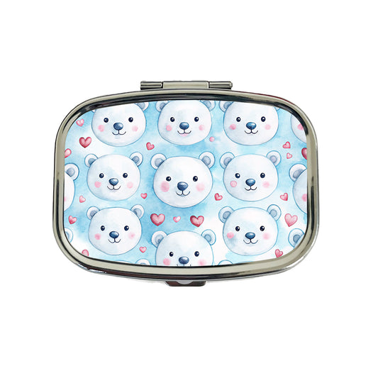 Cute Polar Bear Faces Hearts Travel Pill Box Case