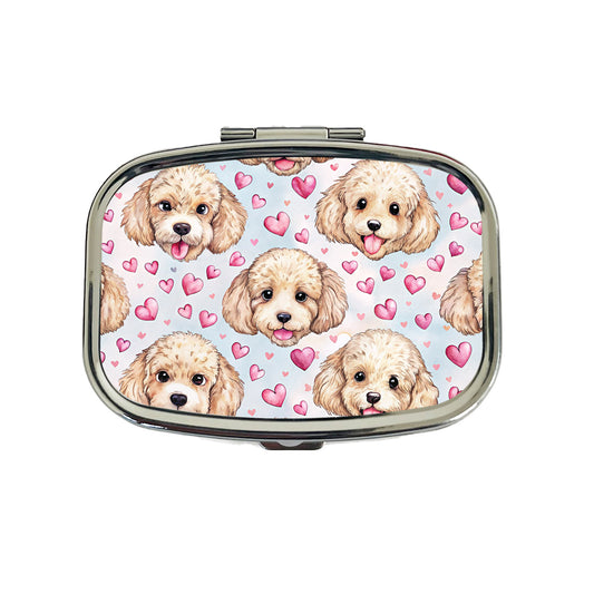 Cute Poodle Dog Faces Hearts Travel Pill Box Case