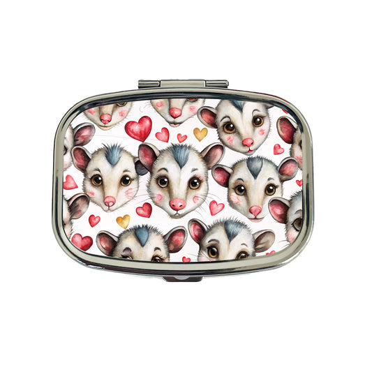 Cute Possum Faces Hearts Watercolor Travel Pill Box Case