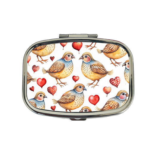 Cute Quails Hearts Watercolor Travel Pill Box Case