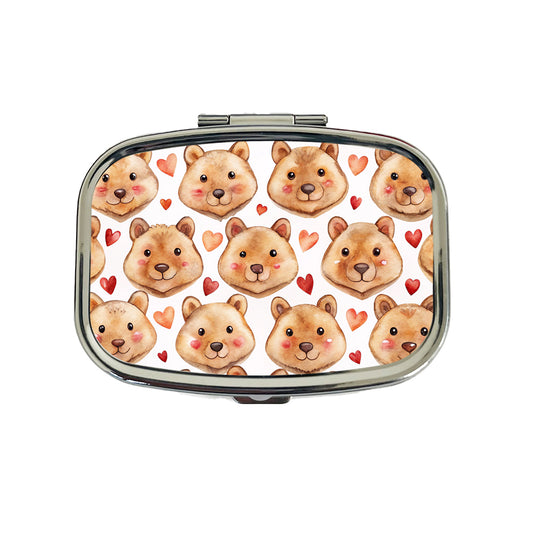 Cute Quokka Faces Hearts Watercolor Travel Pill Box Case