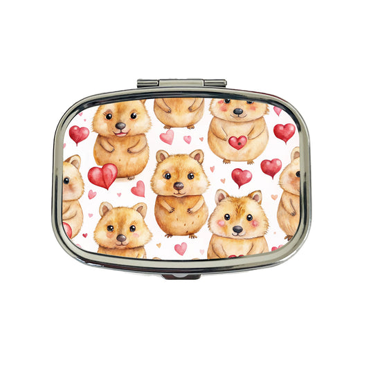 Cute Quokkas Hearts Watercolor Travel Pill Box Case