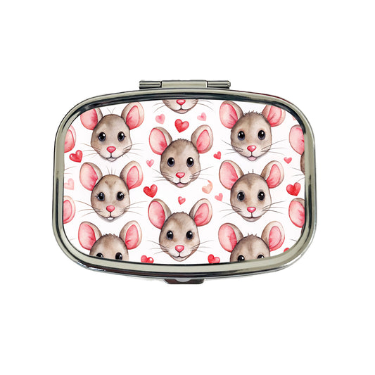 Cute Rat Faces Hearts Watercolor Travel Pill Box Case