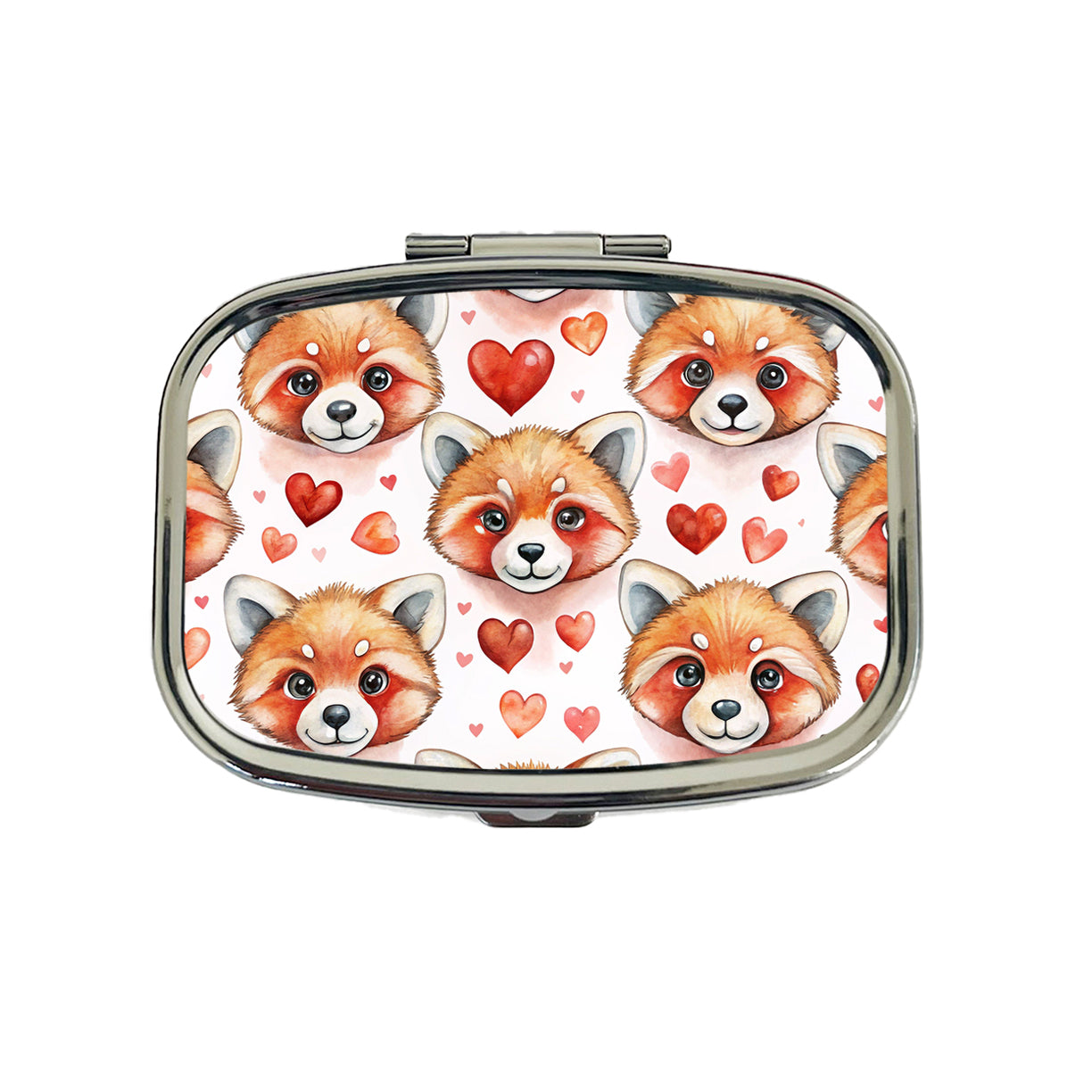 Cute Red Panda Faces Hearts Travel Pill Box Case