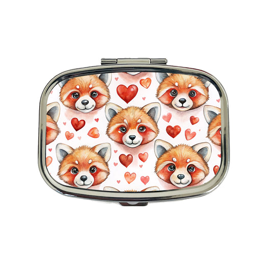 Cute Red Panda Faces Hearts Travel Pill Box Case