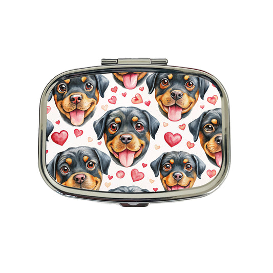 Cute Rottweiler Dog Faces Hearts Travel Pill Box Case