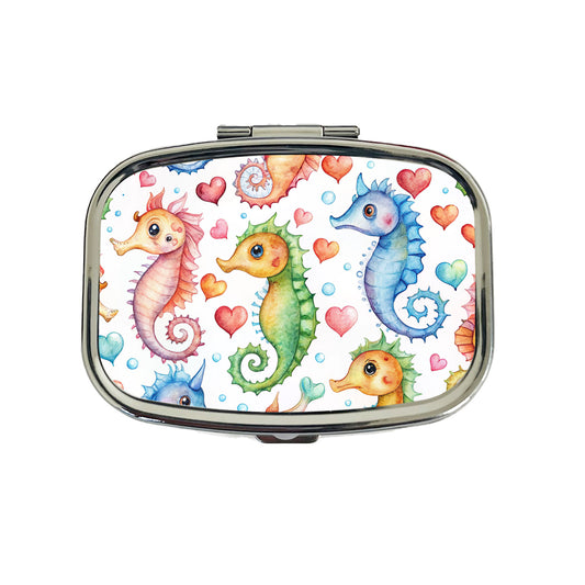 Cute Seahorses Hearts Watercolor Travel Pill Box Case