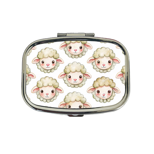 Cute Sheep Faces Watercolor Travel Pill Box Case