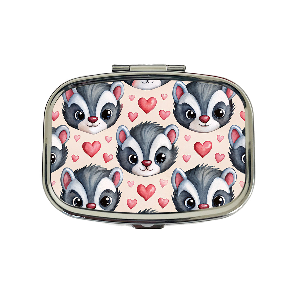 Cute Skunk Faces Hearts Watercolor Travel Pill Box Case