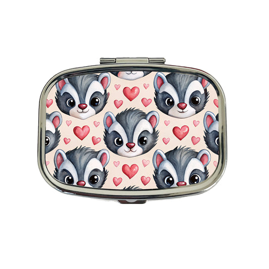 Cute Skunk Faces Hearts Watercolor Travel Pill Box Case