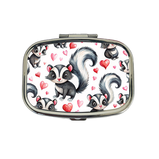 Cute Skunks Hearts Watercolor Travel Pill Box Case