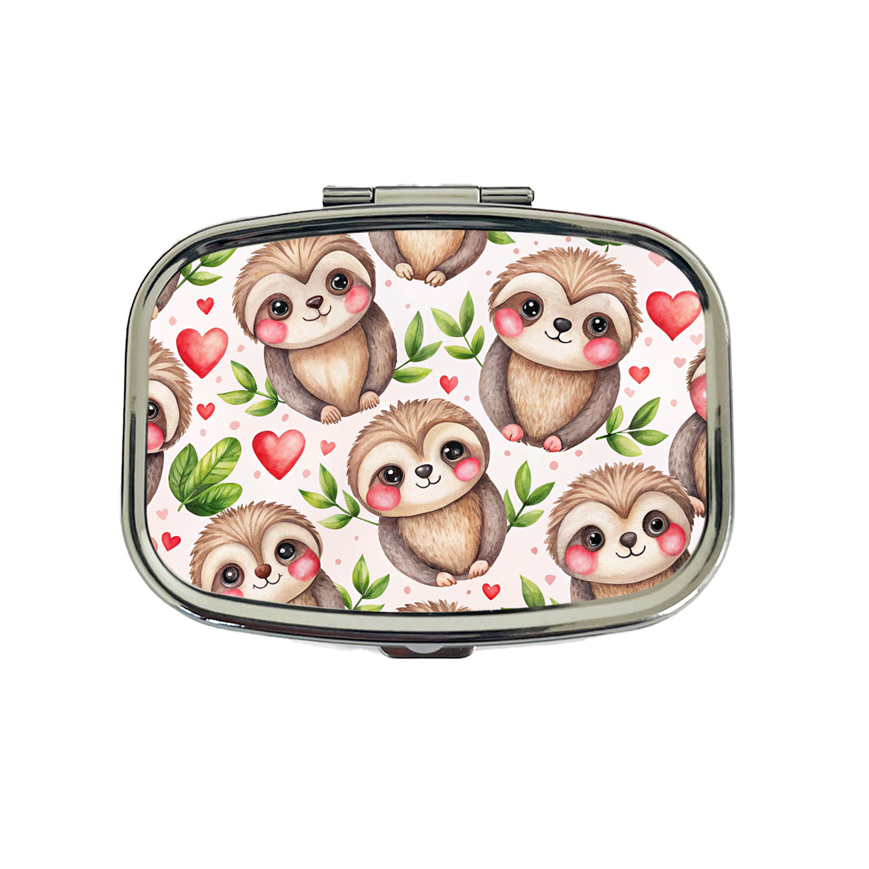Cute Sloths Hearts Watercolor Travel Pill Box Case