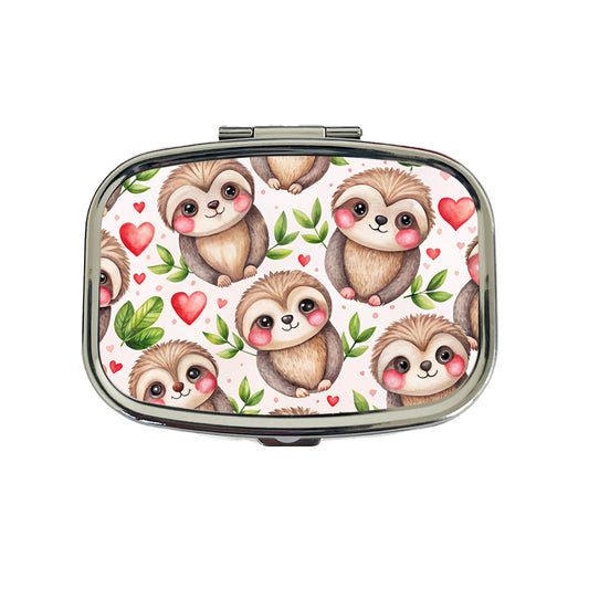 Cute Sloths Hearts Watercolor Travel Pill Box Case