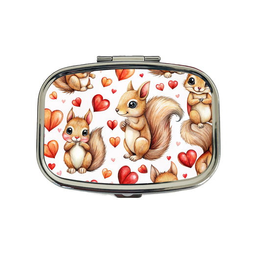 Cute Squirrels Hearts Watercolor Travel Pill Box Case