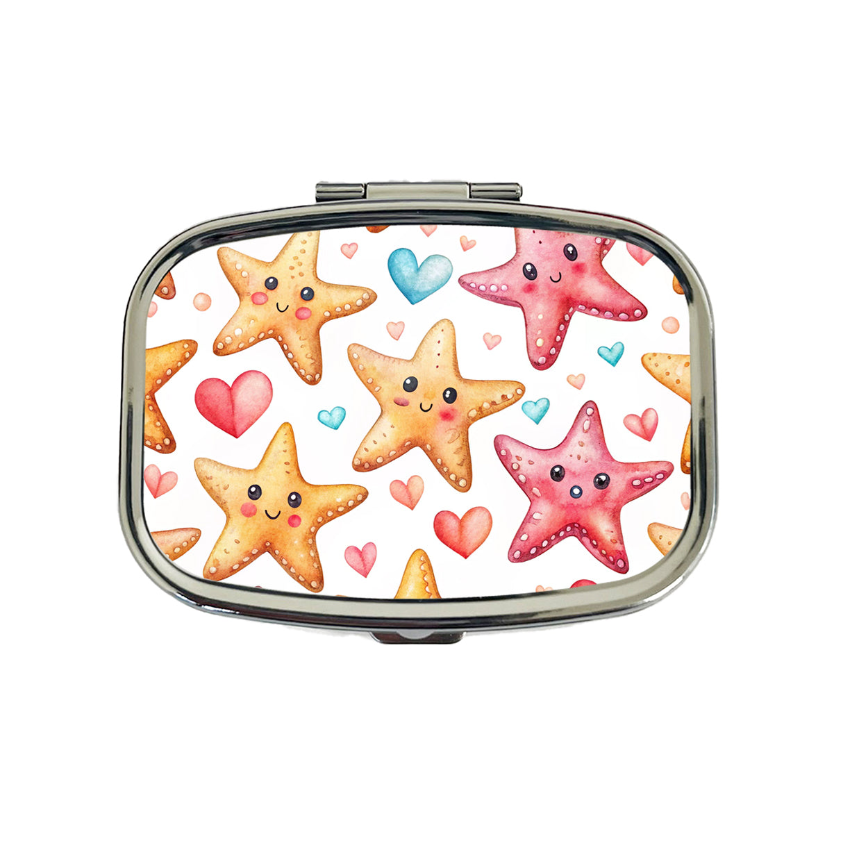 Cute Starfish Hearts Watercolor Travel Pill Box Case