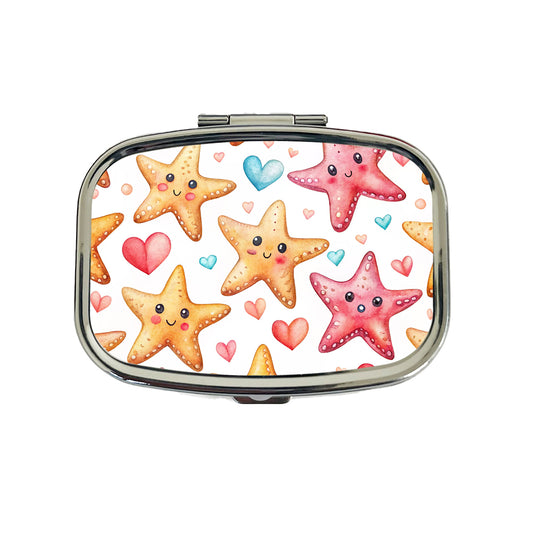 Cute Starfish Hearts Watercolor Travel Pill Box Case