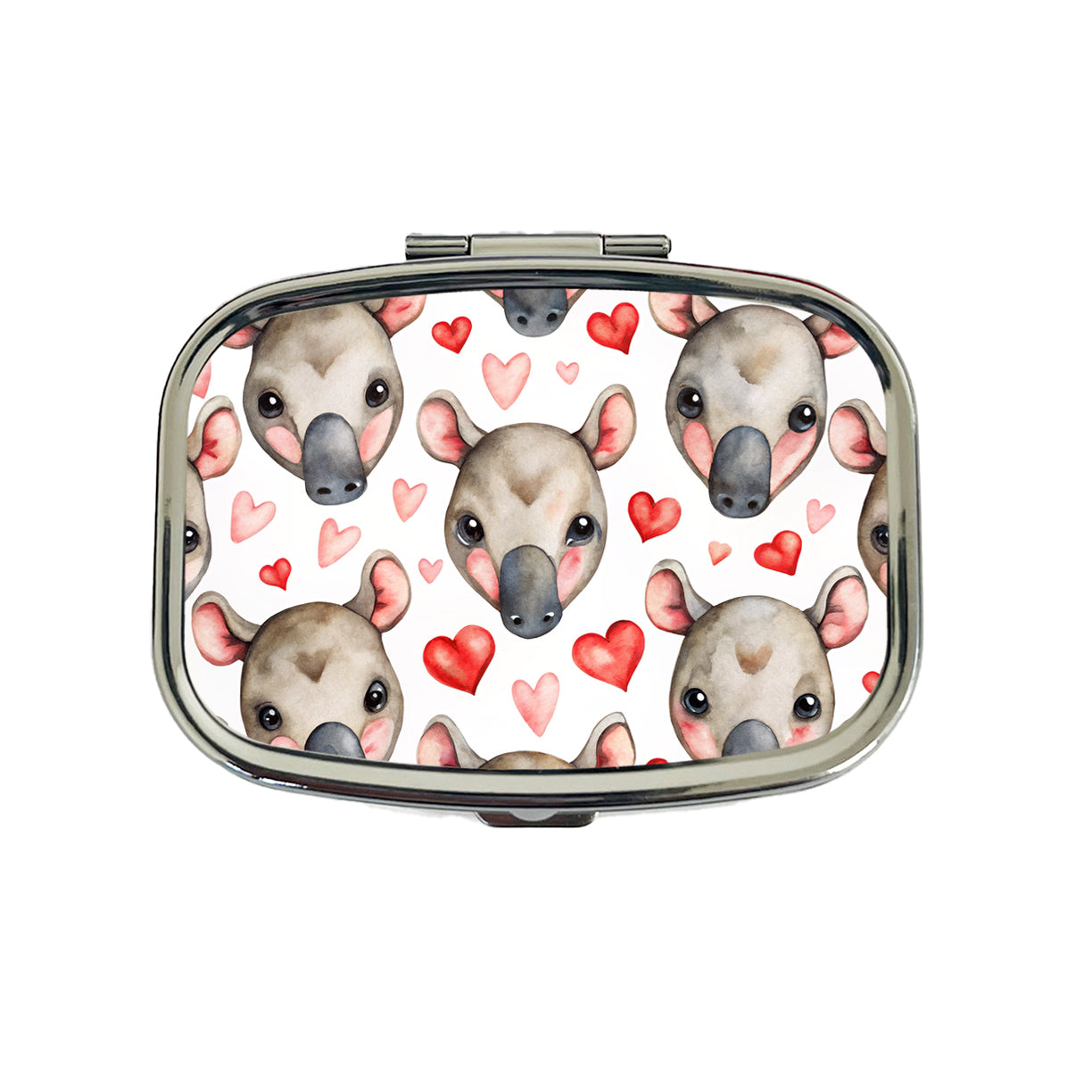 Cute Tapir Faces Hearts Watercolor Travel Pill Box Case