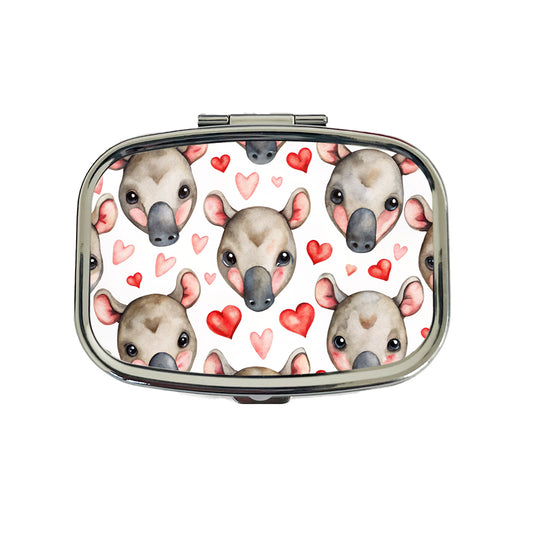 Cute Tapir Faces Hearts Watercolor Travel Pill Box Case
