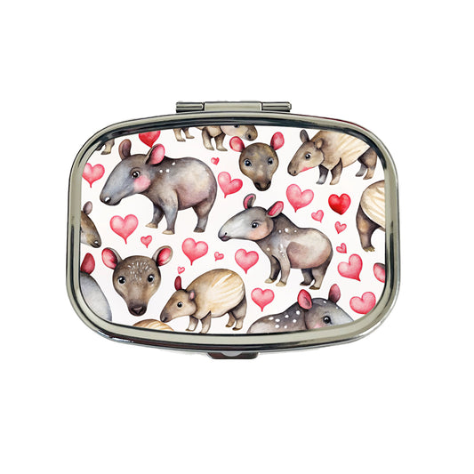 Cute Tapirs Hearts Watercolor Travel Pill Box Case