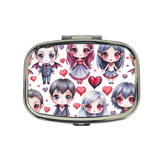 Cute Vampires Hearts Watercolor Travel Pill Box Case