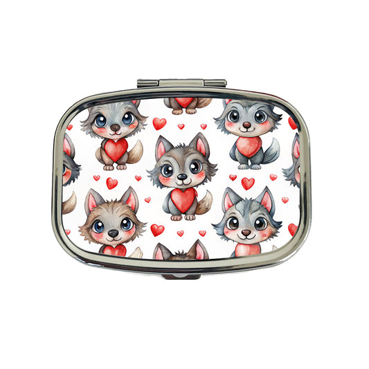 Cute Werewolves Hearts Watercolor Travel Pill Box Case
