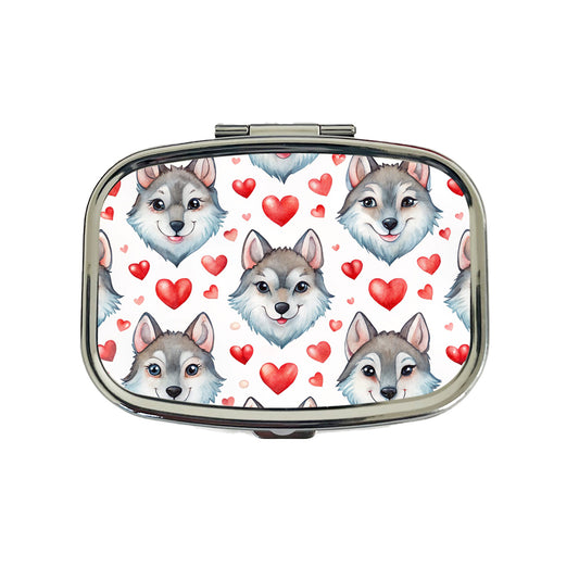 Cute Wolf Faces Hearts Watercolor Travel Pill Box Case