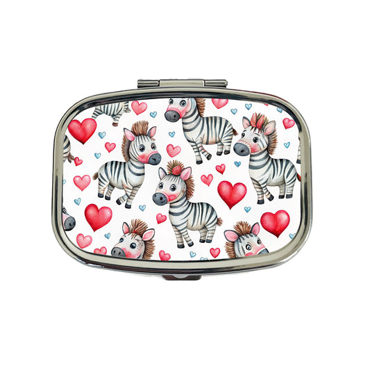 Cute Zebras Hearts Watercolor Travel Pill Box Case