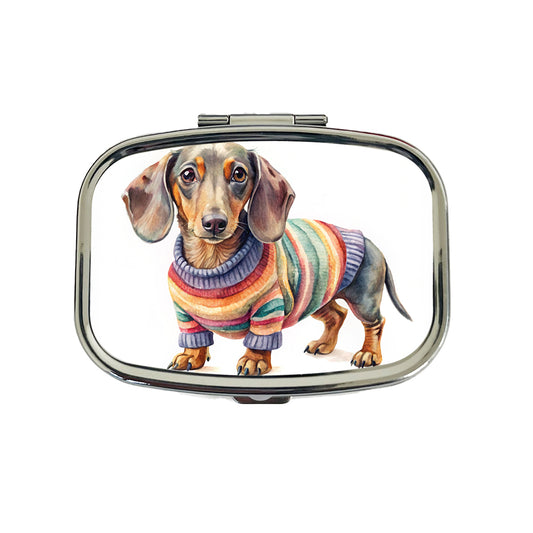 Dachshund Dog Wearing A Sweater Watercolor Travel Pill Box Case