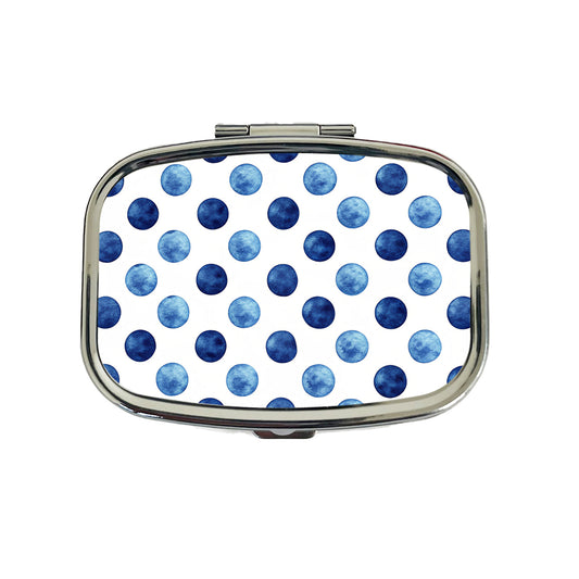 Dark Blue Polka Dots White Background Travel Pill Box Case