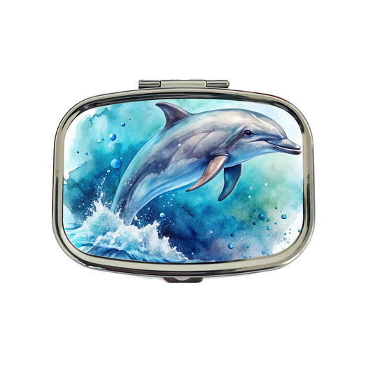 Dolphin In Ocean Watercolor Travel Pill Box Case