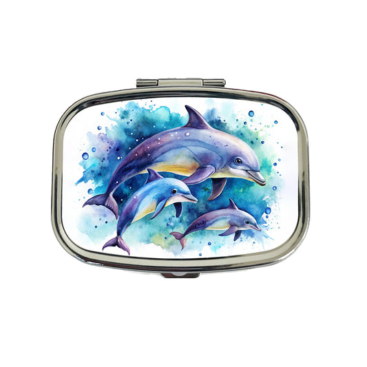 Dolphins Family Watercolor Design Travel Pill Box Case