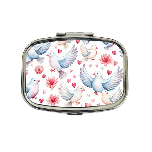 Doves Hearts Watercolor Travel Pill Box Case