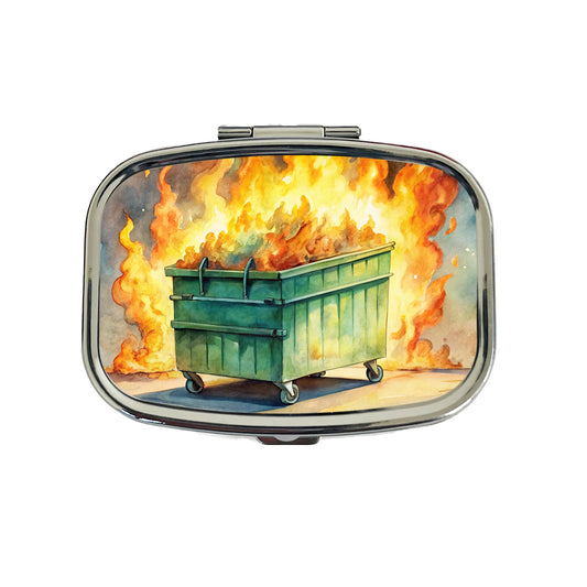 Dumpster Fire Watercolor Trash Travel Pill Box Case