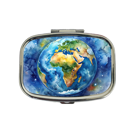 Earth Africa Asia Europe From Space Watercolor Travel Pill Box Case