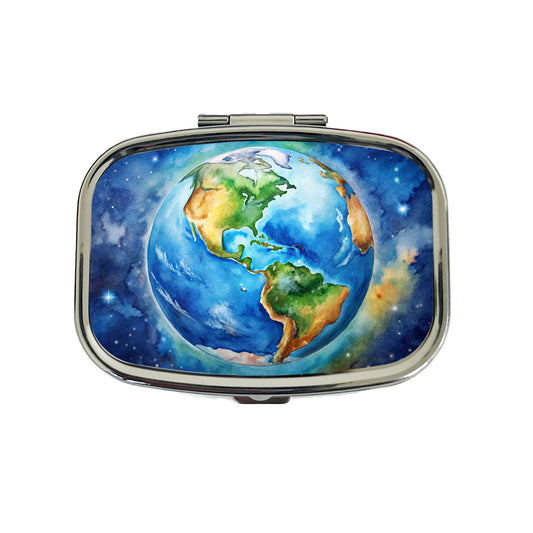 Earth North South America From Space Watercolor Travel Pill Box Case