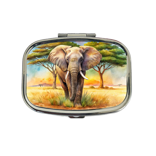 Elephant African Plain Watercolor Design Travel Pill Box Case