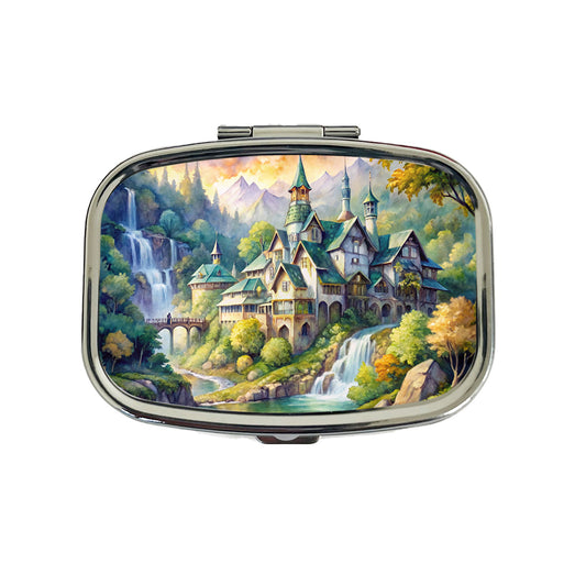 Elvish Elven Castle Fantasy Beautiful Watercolor Travel Pill Box Case