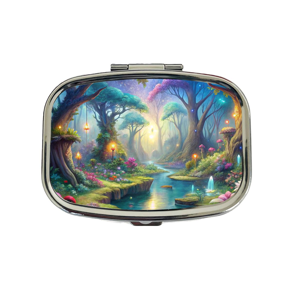 Fairy Forest Trees Fantasy Watercolor Design Travel Pill Box Case
