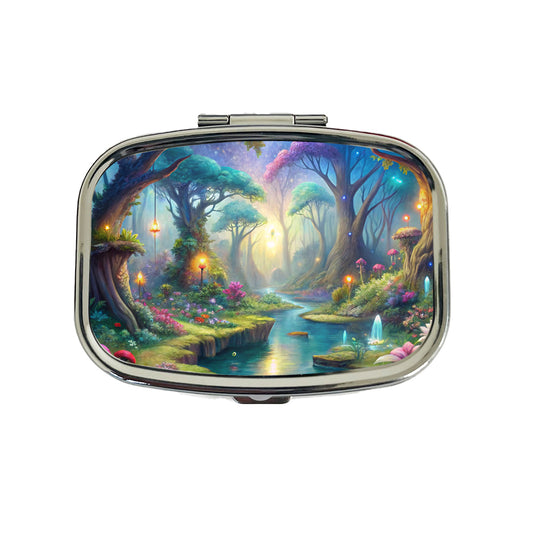 Fairy Forest Trees Fantasy Watercolor Design Travel Pill Box Case