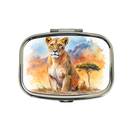 Female Lion African Plain Watercolor Design Travel Pill Box Case