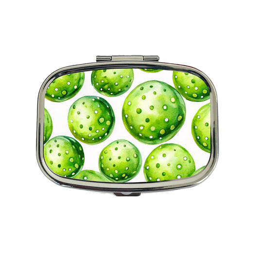 Fluorescent Green Pickleballs Travel Pill Box Case