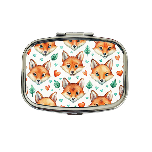 Fox Faces Hearts Watercolor Travel Pill Box Case