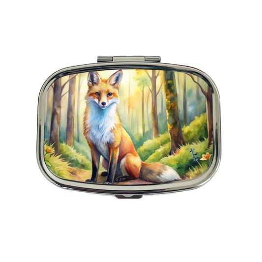 Fox Sitting In Forest Watercolor Travel Pill Box Case