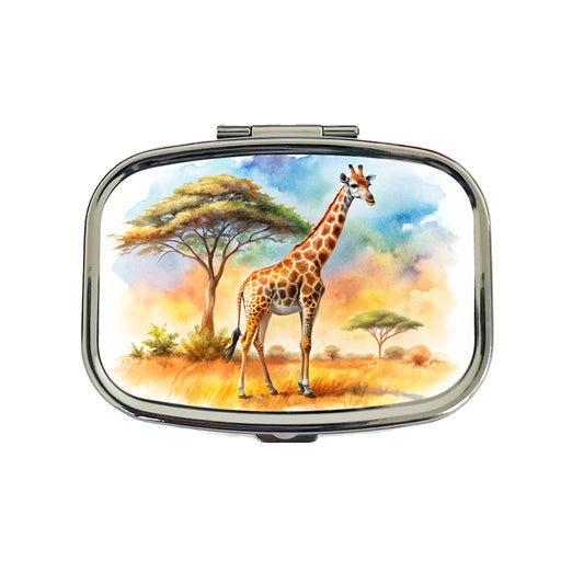 Giraffe African Plain Watercolor Design Travel Pill Box Case