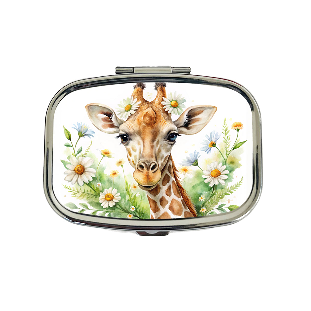 Giraffe Watercolor Design With Daisies Travel Pill Box Case
