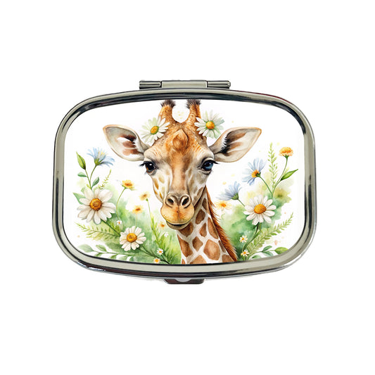 Giraffe Watercolor Design With Daisies Travel Pill Box Case
