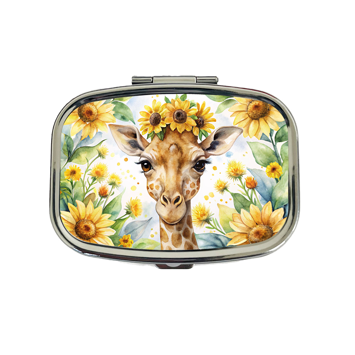 Giraffe Watercolor Design With Sunflowers Travel Pill Box Case