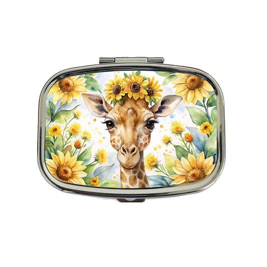Giraffe Watercolor Design With Sunflowers Travel Pill Box Case