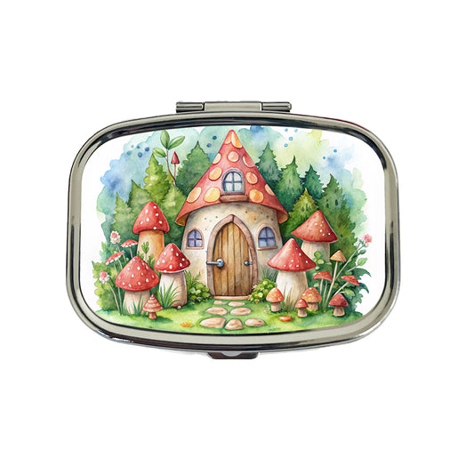 Gnome House Red Roof Watercolor Cute Travel Pill Box Case